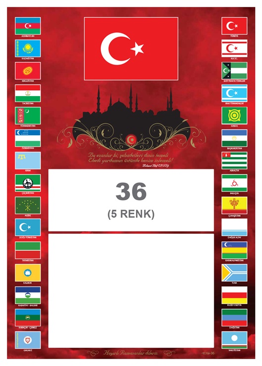Karton İmsakiye Türk Dünyası Bayraklı İmsakiye