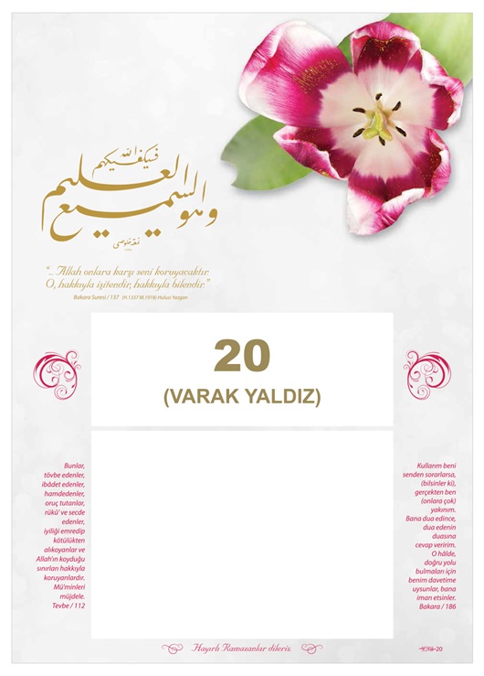 Yaldız Baskılı İmsakiye Türkiye Takvimi İmsakiyesi
