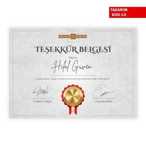 Teşekkür Belgesi