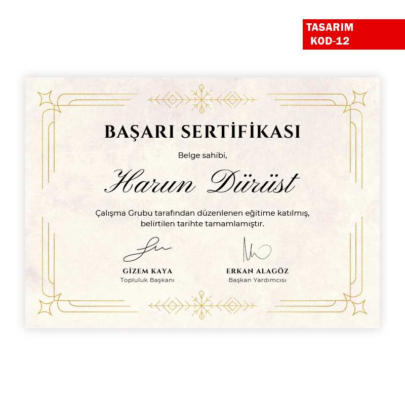 Lüks Başarı Sertifkaları Başarı Sertifikası